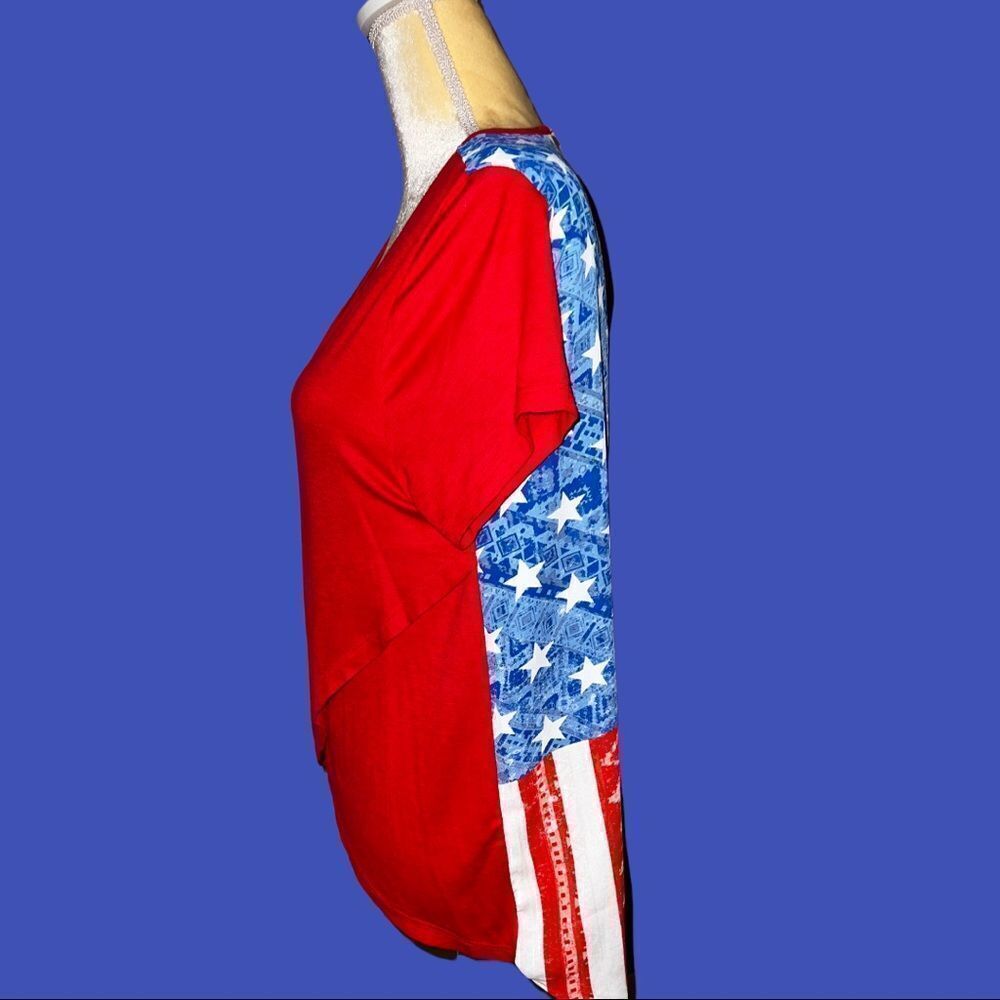Marci red white and blue patriotic top, split front!